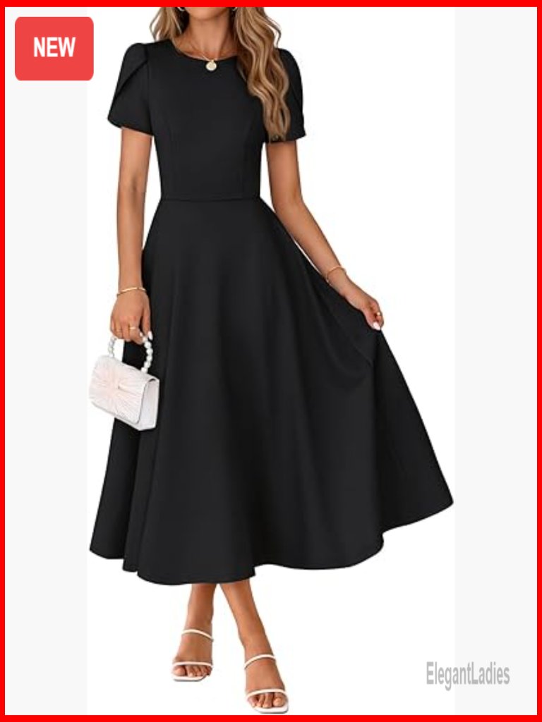 Short Sleeve A Line Midi Dress With Pockets
